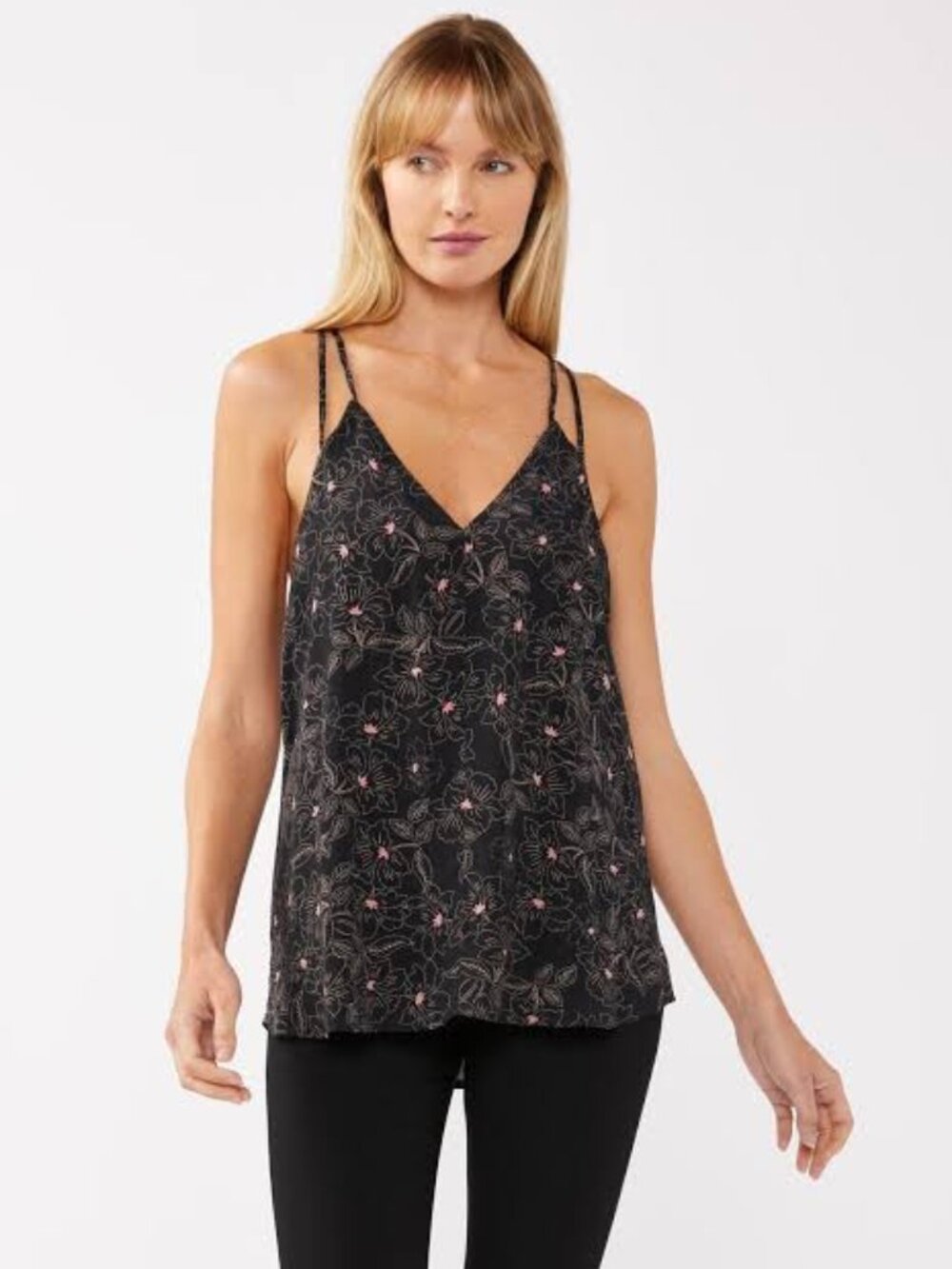 NWT! LOVESTITCH Veronica Strappy Tank Top Black/Rose/ M